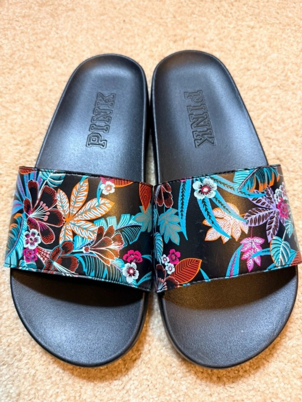 PINK VS  Black Multi Colored & Tropical Floral Logo Slides Large 9/10